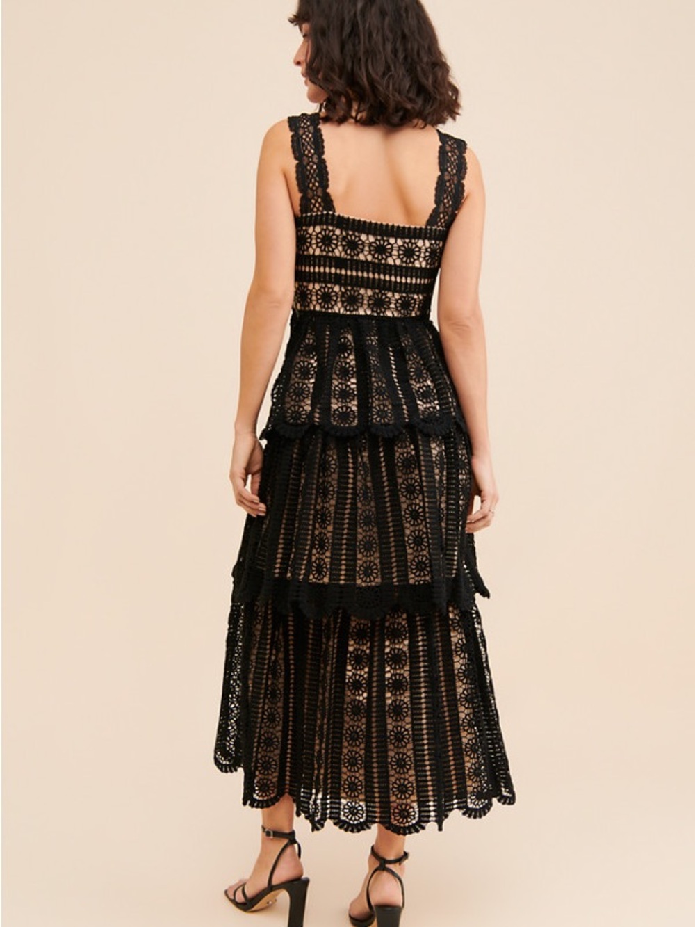 SAYLOR Black Crochet Overlay Dress with Nude Lining
